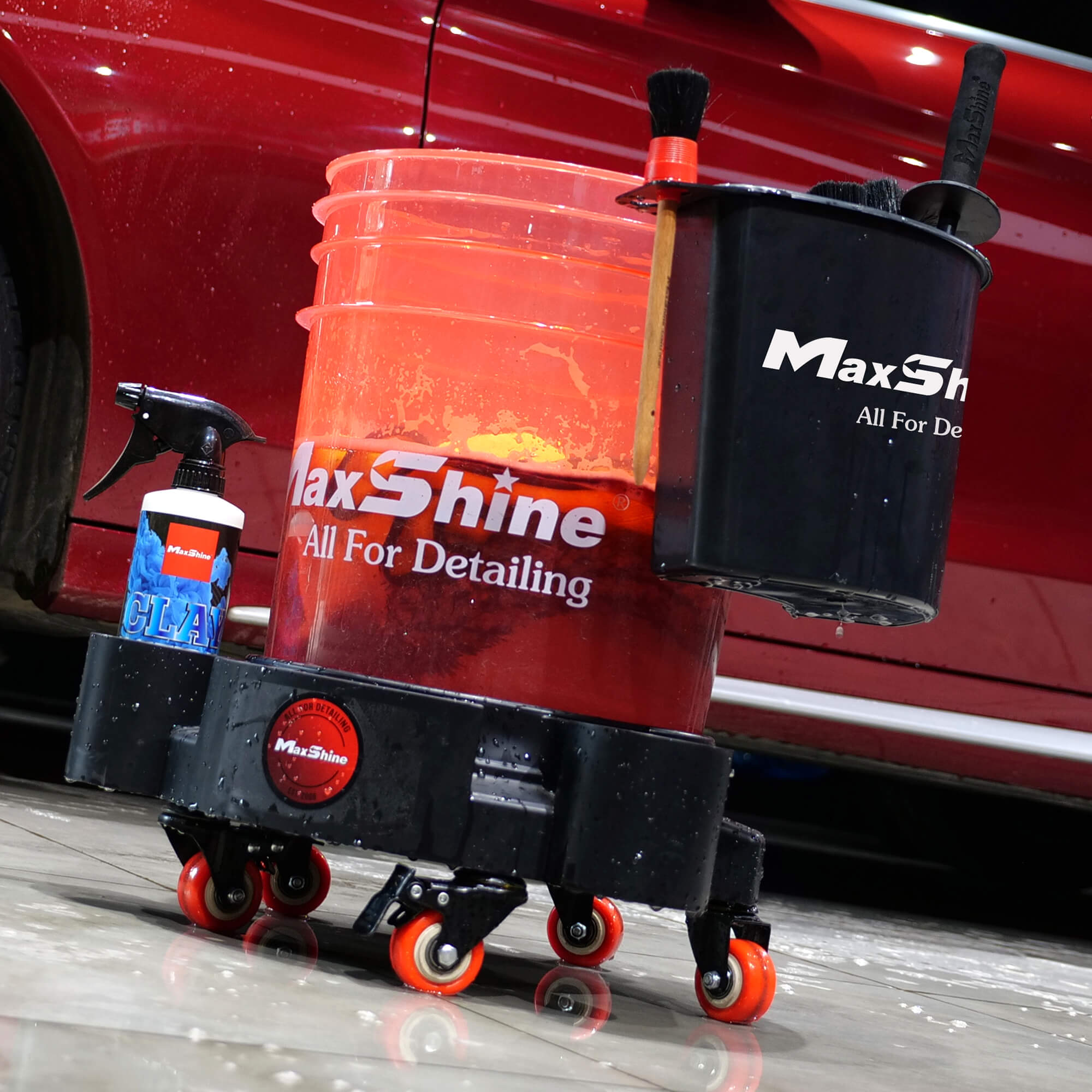 MaxShine Rolling Bucket Dolly (RED) W/Holders - Gloss Empire Auto Detail  Supply